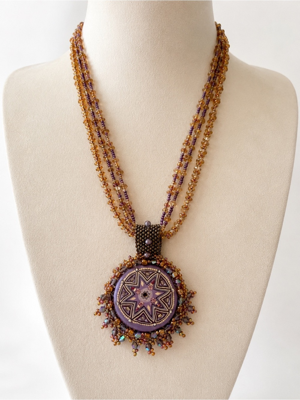 Handmade Beaded Statement Necklace • Artisan Medallion Pendant • Boho Luxe